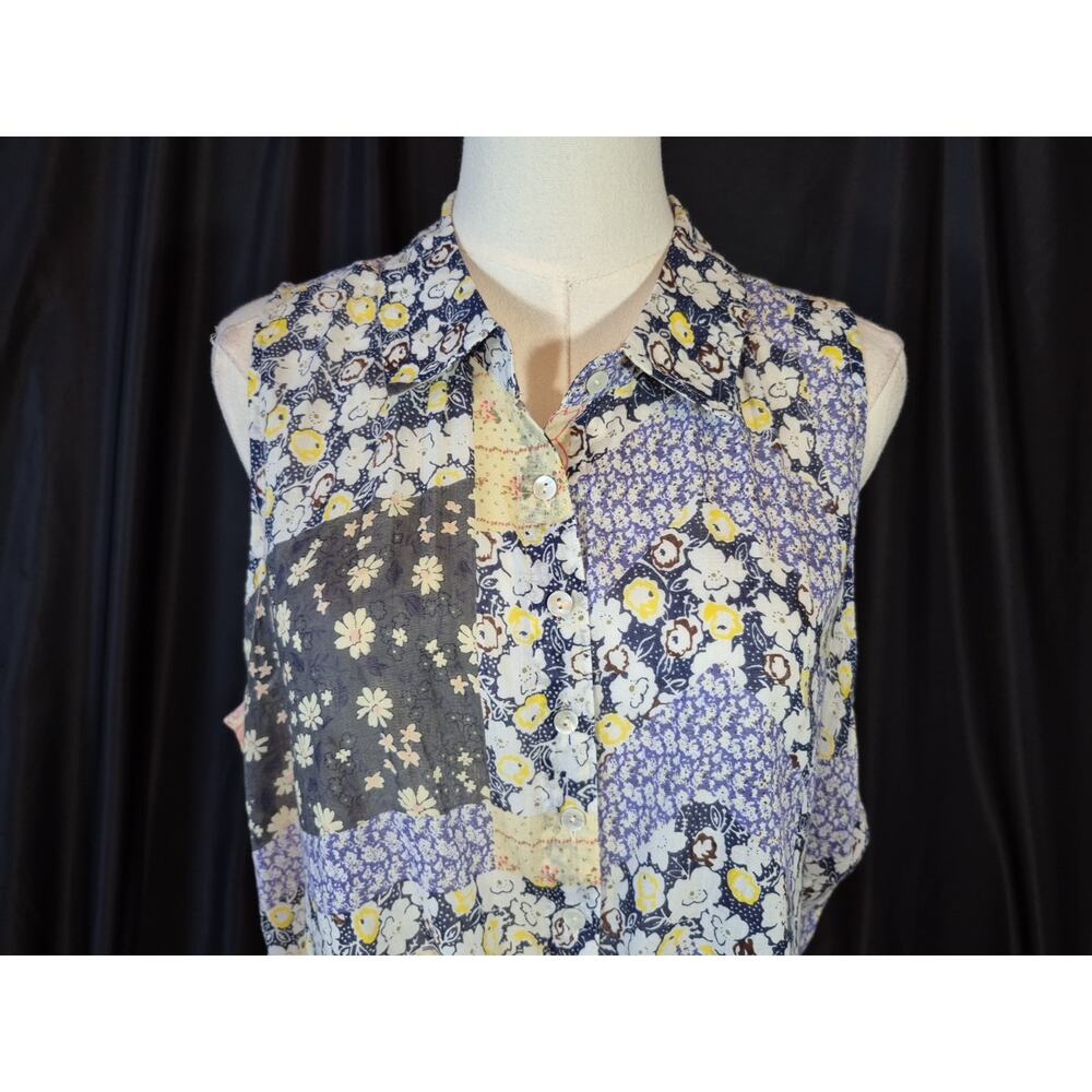 Natural Life Lola Patchwork Floral Tie Front Blouse Orange Blue Multi Large - Picture 4 of 10